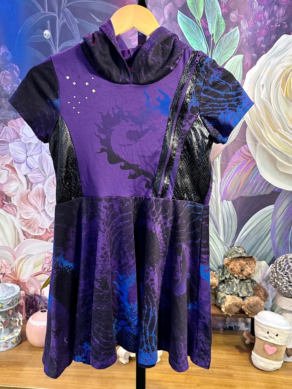 Disney Descendants 3 L (10-12) Dress Fit & Flare Purple Blue Blend Hooded Dress